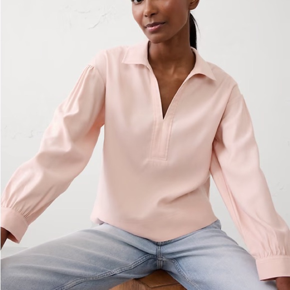 Banana Republic Factory Pink Collar Twill Popover Long Sleeve Top (Size XXS)